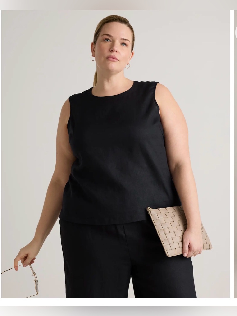 Quince 100% European Linen Tank in Black , size XL